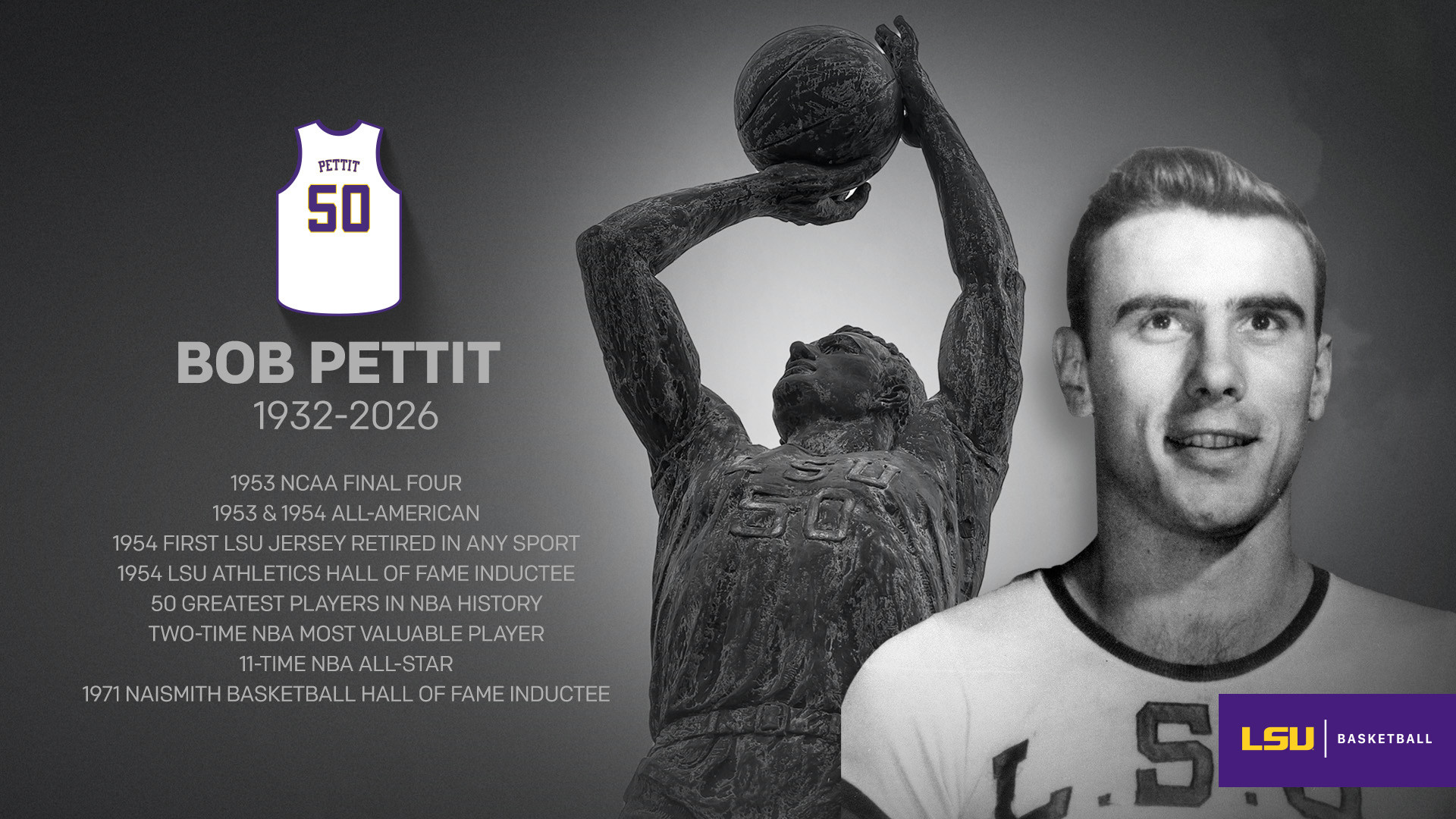 Die Basketballlegende Bob Pettit, ehemaliger LSU- und NBA-Star ...